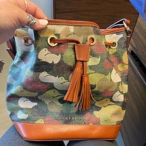 Dooney & Bourke Camouflage Duck Green Drawstring Coated Canvas/Leather